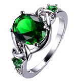 3Ct Oval Cut Green Emerald Knot Design Engagement Ring 14K White Gold Finish