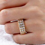 3Ct Round Cut Diamond Elegant Three Row Wedding Band Ring 14K Yellow Gold Finish