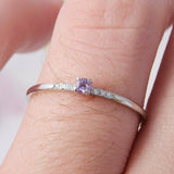 0.6ct Round Cut Purple Amethyst Engagement Ring Minimalist 14k White Gold Finish