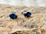 1ct Stud Earrings Oval Cut Blue Sapphire Solitaire Women 14k White Gold Finish