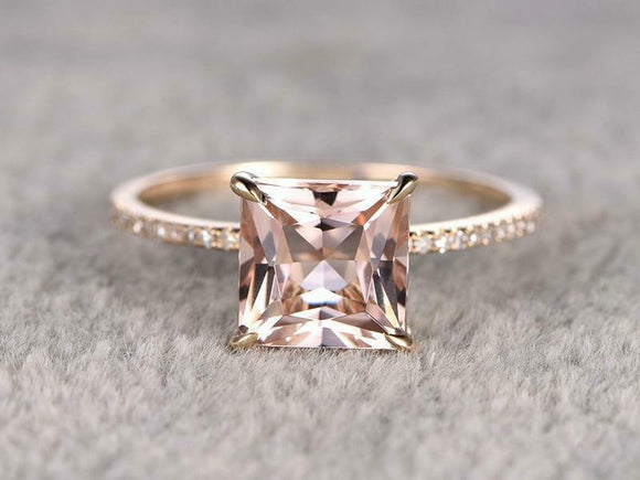 1.2ct Princess Cut Peach Morganite Engagement Ring 18k RoseGold Finish Solitaire