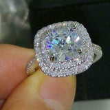 3.7Ct Cushion Cut VVS1 Diamond Double Halo Engagement Ring 14K White Gold Finish