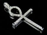 1.5ct Round Cut Diamond One Row Egyptian Ankh Cross Pendant 14k WhiteGold Finish