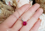 2ct Round Cut Pink Ruby Pendant with Chain Solitaire 14k White Gold Finish