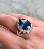 2.5ct Engagement Ring Pear Cut Blue Sapphire Cluster Halo 14k White Gold Finish