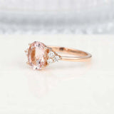 2ct Oval Cut Peach Morganite Solitaire with Round Accent Ring 14k Rose Gold Over