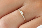 Thin Minimalist Engagement Ring 1ct Baguette Cut Diamond 14k Yellow Gold Finish