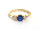 1ct Round Blue Sapphire Engagement Ring Pear Accent Trilogy 14k Yellow Gold Over