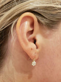 1ct Drop Earrings Round Cut Diamond Floral Cluster Fish Hook 14k YellowGold Over