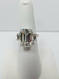 4Ct Emerald Cut Diamond Gatsby Trilogy Engagement Ring 18K White Gold Finish