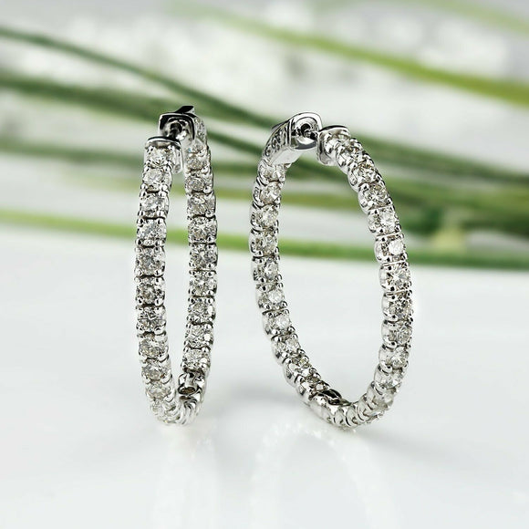 4ct Round Cut Diamond Inside Out Trendy Party Hoop Earring 14k White Gold Finish