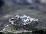 1.5Ct Round Cut Blue Aquamarine Bridal Set Open Style Band 18K White Gold Finish