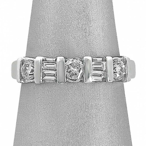 2Ct Round Baguette Cut Diamond Stylish Wedding Band Ring 14K White Gold Finish