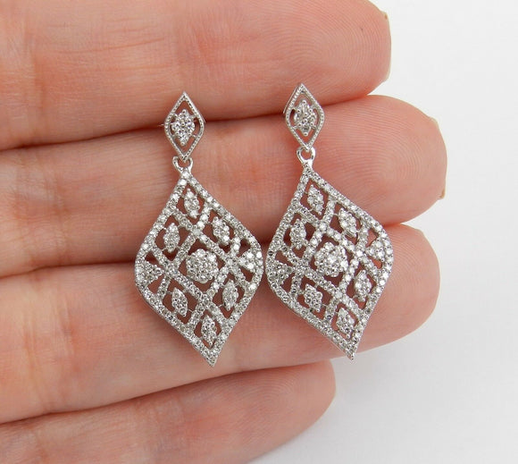 5ct Round Cut VVS1 Diamond Art Deco Filigree Drop Earrings 14k White Gold Finish