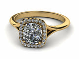 1.6ct Cushion Cut Diamond Halo Split Shank Engagement Ring 14k WY Gold Finish