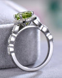 1.5Ct Round Cut Green Peridot Diamond Halo Engagement Ring 14K White Gold Finish