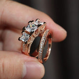 4ct Princess Cut Diamond Engagement Ring 14k Rose Gold Finish Trilogy Bridal Set