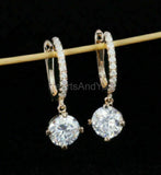 2ct Round Cut Moissanite Latch Back Drop Dangle Earrings 14k Yellow Gold Plated