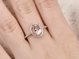 2.3ct Oval Cut Peach Morganite Halo Promise Engagement Ring 14k Rose Gold Finish