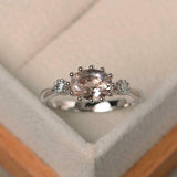 2ct Oval Cut Peach Morganite Engagement Ring Milgrain Trilogy 14k WhiteGold Over