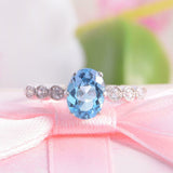 1.6ct Oval Cut Blue Topaz Engagement Ring Diamond Accents 14k White Gold Finish