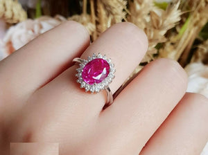 3ct Oval Cut Pink Sapphire Engagement Ring 14k White Gold Finish Halo Floral