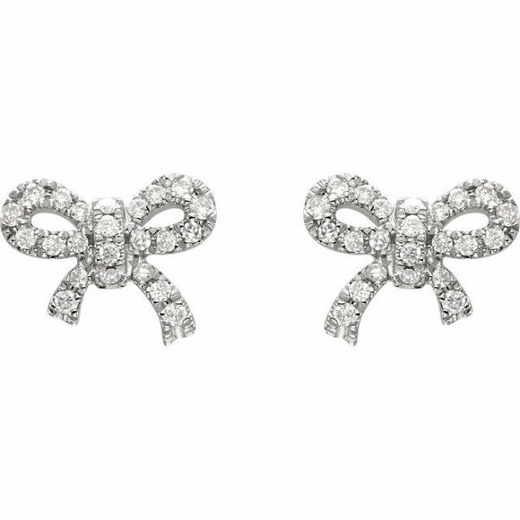 0.5ct Round Cut VVS1 Diamond Bow Knot Stud Earrings Women 14k White Gold Finish