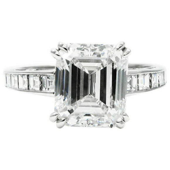 2.6ct Emerald Cut Diamond Engagement Ring Asscher Accents 14k White Gold Finish