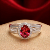 2.2Ct Oval Cut Pink Ruby Halo Split Band Engagement Ring 14K White Gold Finish