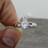 2ct Heart Cut Diamond Claddagh Solitaire Engagement Ring 14K White Gold Finish