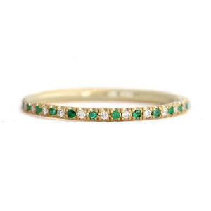 1ct Round Cut Green Emerald Alternate Diamond Eternity Band 14k Yellow Gold Over