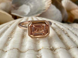 2.4ct Emerald Cut Peach Morganite Solitaire Milgrain Ring 14k White Gold Finish