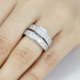 3ct Princess Cut Diamond Engagement Ring Channel Bridal Set 14k WhiteGold Finish