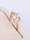 1.7ct Princess Peach Morganite Diamond Floral Engagement Ring 14k Rose Gold Over