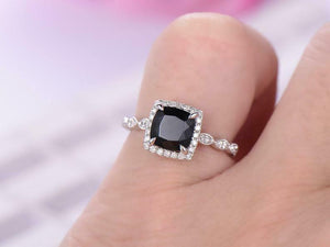 1.5ct Cushion Black Diamond Halo Engagement Ring with Accent 14k White Gold Over