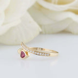 1ct Heart Cut Pink Ruby Engagement Ring Bypass Solitaire 14k Yellow Gold Finish