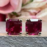 2ct Asscher Cut Simulated Pink Ruby Solitaire Stud Earring 14k White Gold Plated