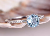 1ct Round Cut Blue Aquamarine Solitaire Engagement Ring 14k White Gold Finish