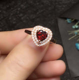 2ct Engagement Ring Heart Cut Red Garnet Dual Halo Solitaire 14k YellowGold Over