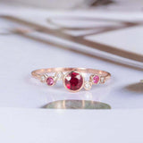 1.2ct Round Cut Pink Ruby Engagement Ring Bezel Set Cluster 14k Rose Gold Finish