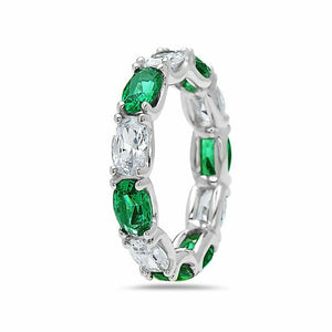 3ct Oval Cut Green Emerald Alternating Diamond Wedding Band 14k White Gold Over