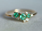 1ct Engagement Ring Round Cut Green Emerald Cluster Design 14k YellowGold Finish