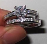 2.5Ct Princess Cut VVS1 Diamond Bridal Set Engagement Ring 18K White Gold Finish