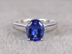 1.2ct Oval Cut Blue Sapphire Engagement Ring Solitaire 14k White Gold Finish