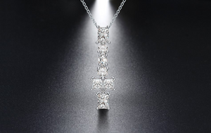 2.3ct Radiant Cut Diamond Brilliant Long Pendant with Chain 14k WhiteGold Finish