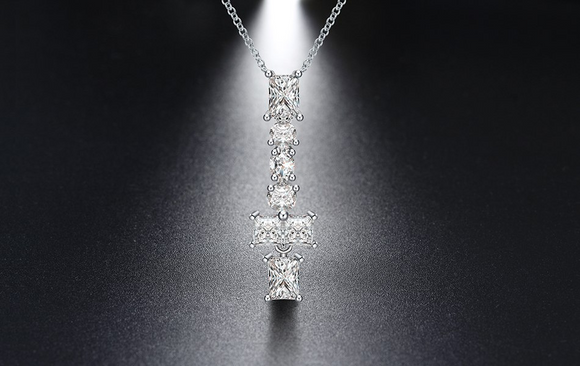 2.3ct Radiant Cut Diamond Brilliant Long Pendant with Chain 14k WhiteGold Finish