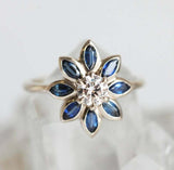 2ct Marquise Cut Blue Sapphire Engagement Ring 14k WhiteGold Over Diamond Flower