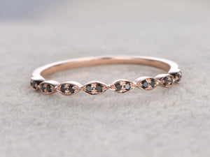 0.6ct Round Black Diamond Minimalist Stackable Wedding Band 14k Rose Gold Finish