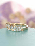 1.2ct Round Cut Diamond Cluster Crown Double Wedding Band 14k Yellow Gold Finish