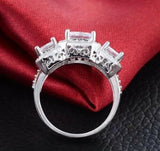 4Ct Princess Diamond Halo Vintage Trilogy Engagement Ring 14K White Gold Finish